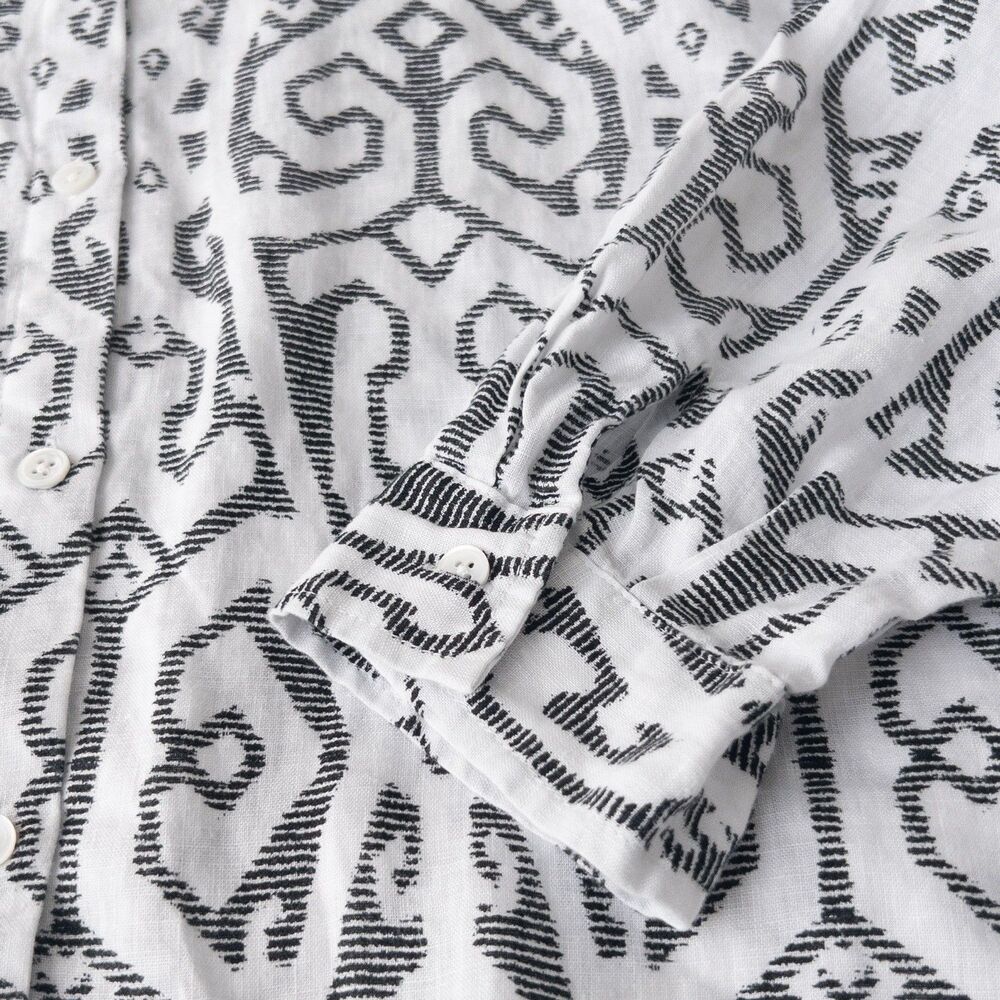 J Jill Love Linen White & Black Patterned Button Up Size L Coastal Lagenlook - Picture 8 of 12